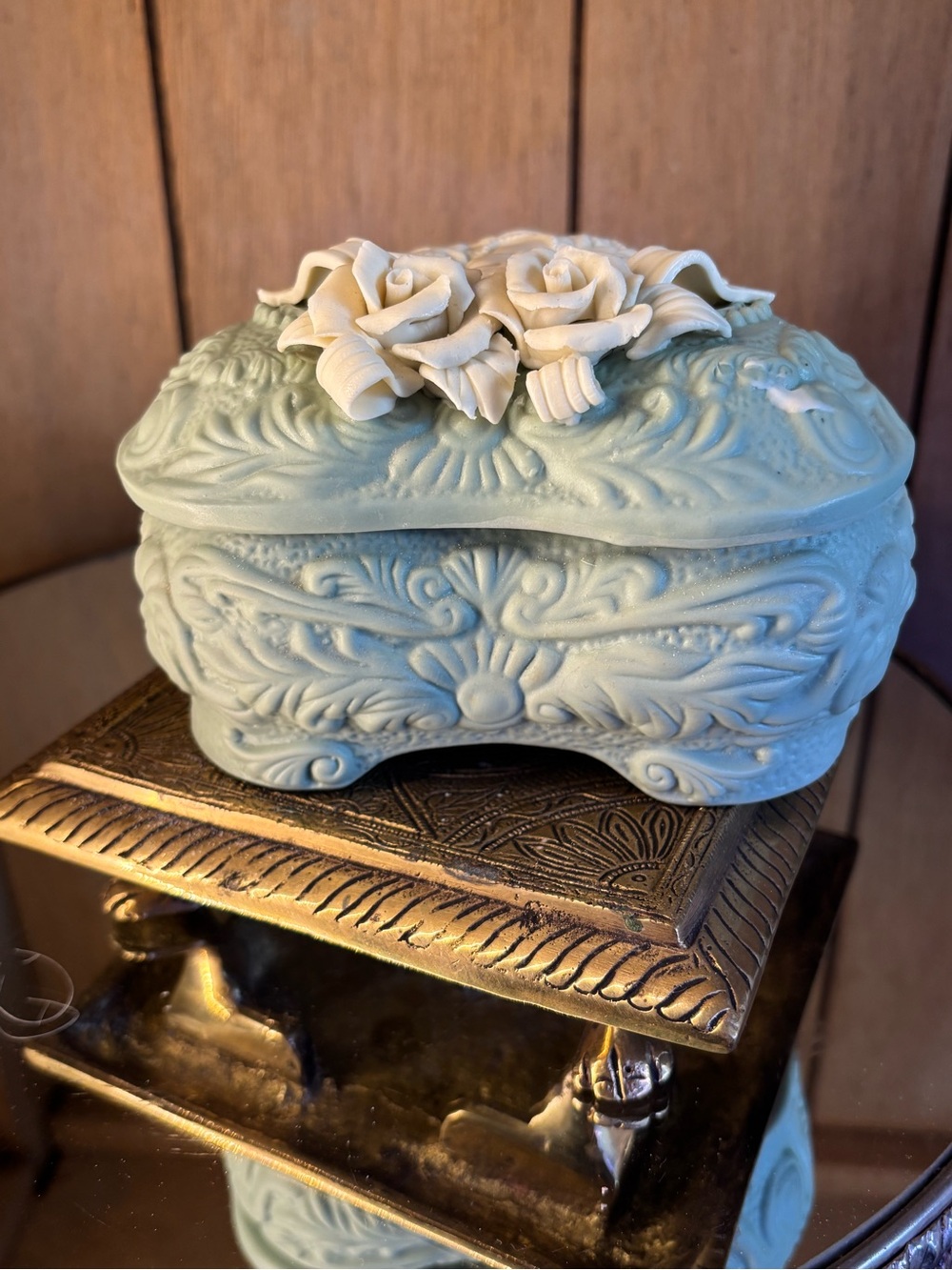 Heart-Shaped Decorative Trinket Box with Cameo Detail - Pale Aqua - Picture 15 of 16
